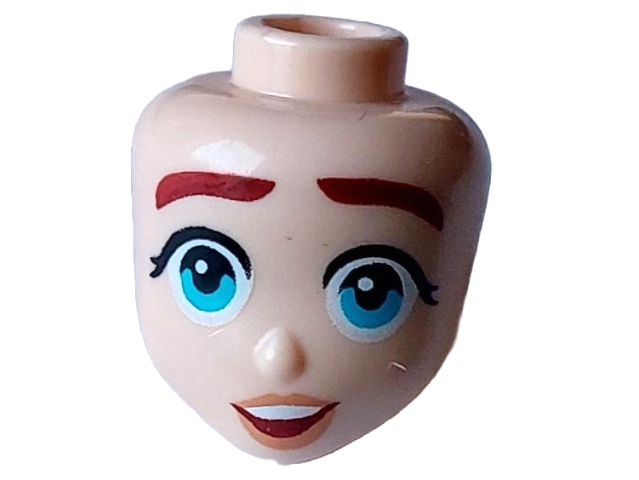 Light Nougat Mini Doll, Head Friends with Thick Dark Red Eyebrows, Medium Azure Eyes, Nougat Lips, and Open Mouth with Top Teeth Pattern