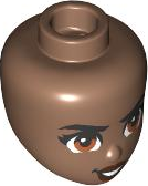 Medium Brown Mini Doll, Head Friends with Black Eyebrows and Eyelashes, Dark Orange Eyes, Reddish Brown Lips, and Open Mouth Smile with Teeth Determined Pattern