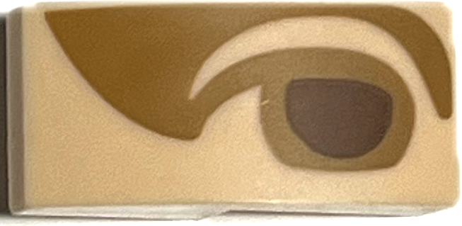 Light Nougat Slope, Curved 2 x 1 x 2/3 with Reddish Brown Right Eye with Medium Nougat Eyelid and Shadow Pattern (Mona Lisa)