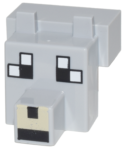 Light Bluish Gray Creature Head Pixelated with Snout with Black and White Eyes Large, Tan Muzzle Pattern (Minecraft Tamed Wolf)