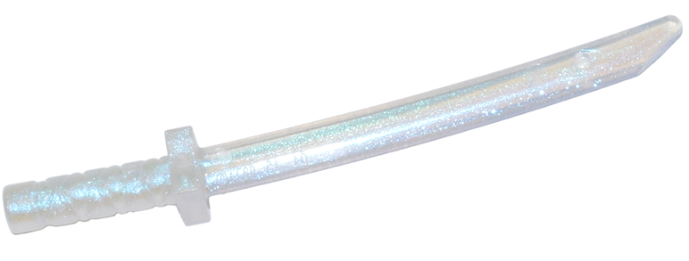 Satin Trans-Clear Minifigure, Weapon Sword, Shamshir / Katana (Square Guard) with Capped Pommel and Holes in Crossguard and Blade