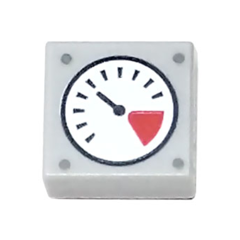 Light Bluish Gray Tile 1 x 1 with White and Red Gauge, Black Thin Needle, and Rivets Pattern