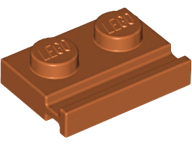 Dark Orange Plate, Modified 1 x 2 with Door Rail