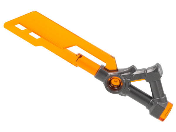 Trans-Orange Minifigure, Weapon Sword with 3 Holes in Blade with Molded Pearl Dark Gray Triangular Hilt Pattern (Ninjago Imperium Sword)