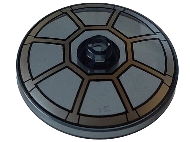 Trans-Black Dish 4 x 4 Inverted (Radar) with Open Stud with Silver Radial TIE Bomber / Fighter Cockpit Pattern