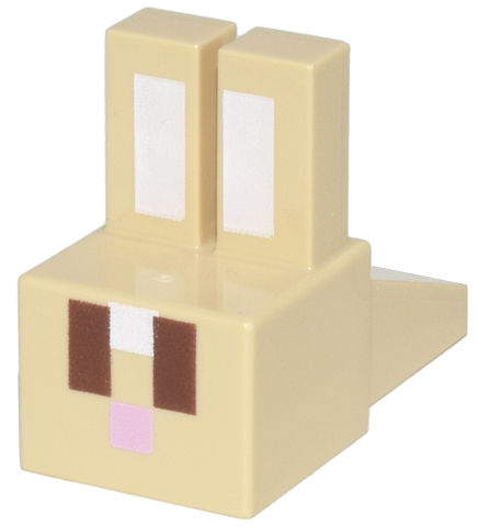 Tan Creature Head Pixelated with Long Ears with White Auricles, Reddish Brown Eyes, and Bright Pink Nose Pattern (Minecraft Rabbit)