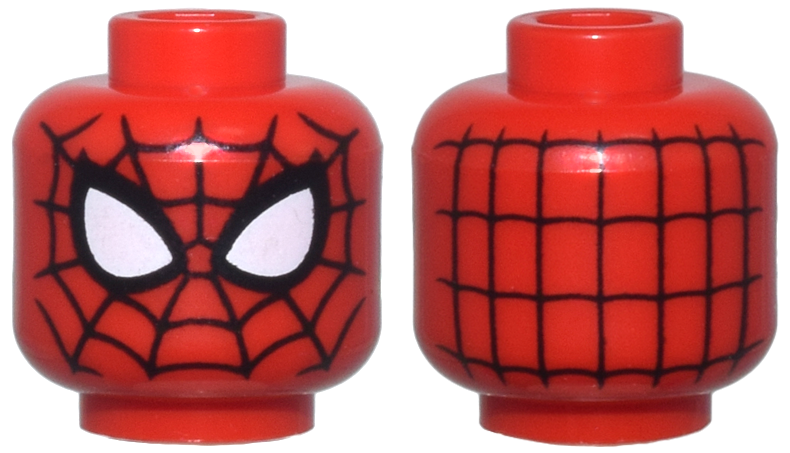 Red Minifigure, Head Alien with Spider-Man Black Webbing and Large White Eyes Pattern