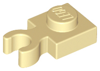Tan Plate, Modified 1 x 1 with Open O Clip Thick (Vertical Grip)