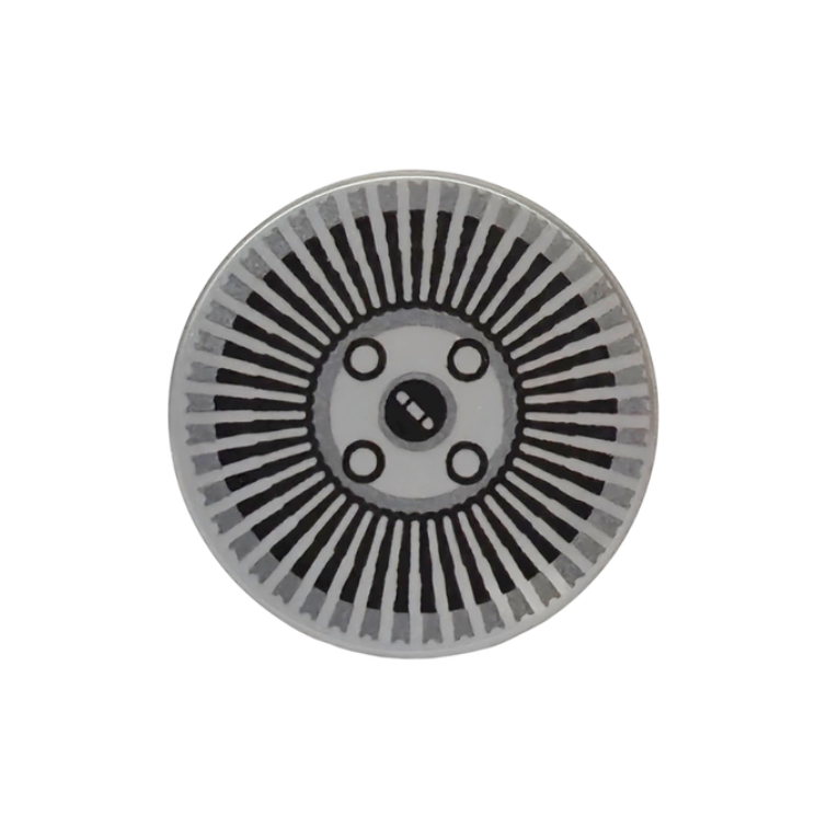 Flat Silver Tile, Round 2 x 2 with Bottom Stud Holder with Hubcap with Black Radial Stripes and Wheel Bolts Pattern