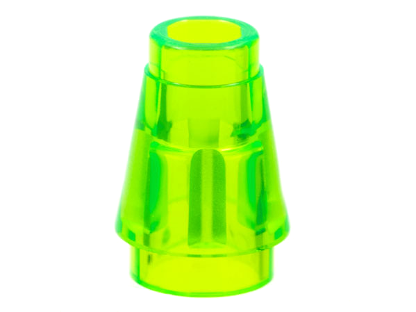 Trans-Bright Green Cone 1 x 1 with Top Groove