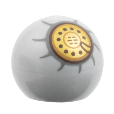 Light Bluish Gray Technic Ball Joint with Gold Rotary Phone Dial, Black Dots and Dark Bluish Gray Outline Pattern (One Piece Den Den Mushi Shell)