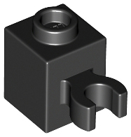 Black Brick, Modified 1 x 1 with Open O Clip (Vertical Grip) - Hollow Stud