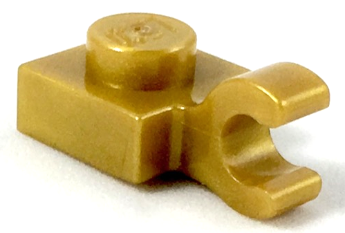 Pearl Gold Plate, Modified 1 x 1 with Open O Clip (Horizontal Grip)