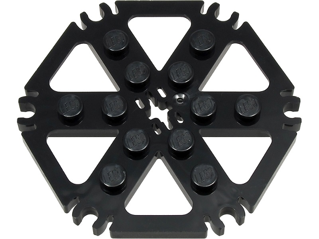 Black Technic, Plate Rotor 6 Blade with Clip Ends Connected (Water Wheel) - Solid Studs