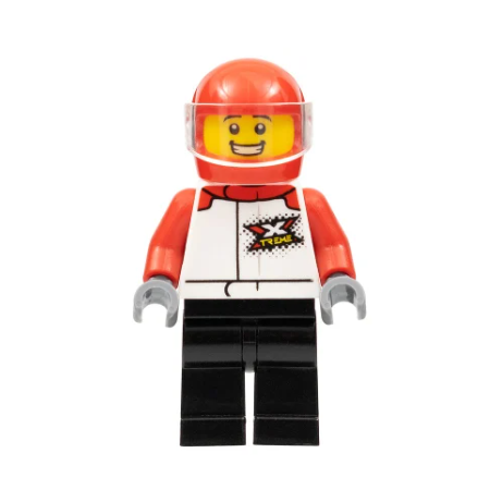 cty1419 Motorcycle Driver - Male, White and Red Racing Suit with 'XTREME' Logo, Black Legs, Red Helmet, Trans-Clear Visor