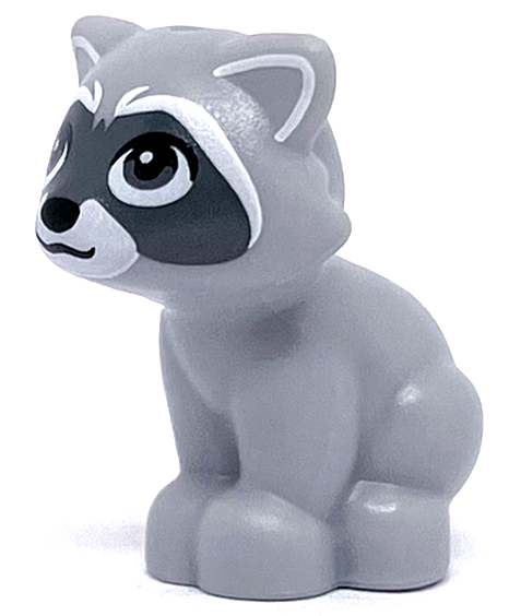 Light Bluish Gray Raccoon, Friends Style with White Muzzle, Black Nose, Dark Bluish Gray Markings on Face and Tail Pattern