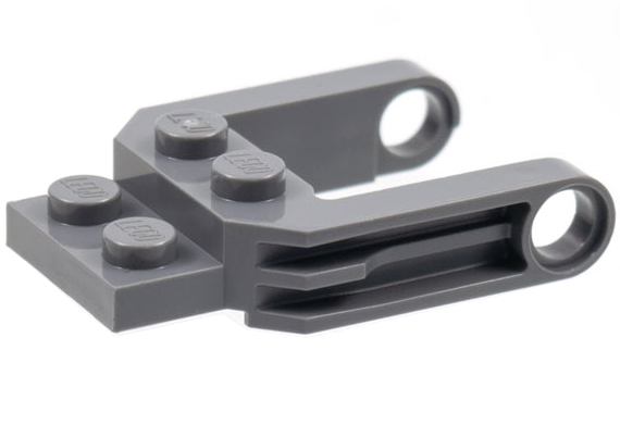 Dark Bluish Gray Vehicle, Base 2 x 2 x 2/3 Wheel Fork with 2 Arms and Pin Holes