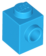 Dark Azure Brick, Modified 1 x 1 with Stud on Side