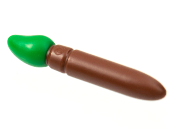 Reddish Brown Minifigure, Utensil Paint Brush with Molded Green Bristles Pattern