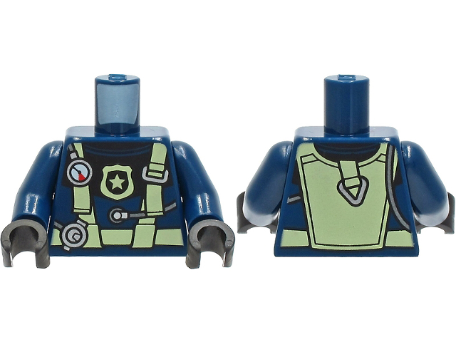 Dark Blue Torso Diving Suit with Bright Light Yellow Harness and Police Badge and Silver Gauge and Regulator Pattern / Dark Blue Arms / Black Hands
