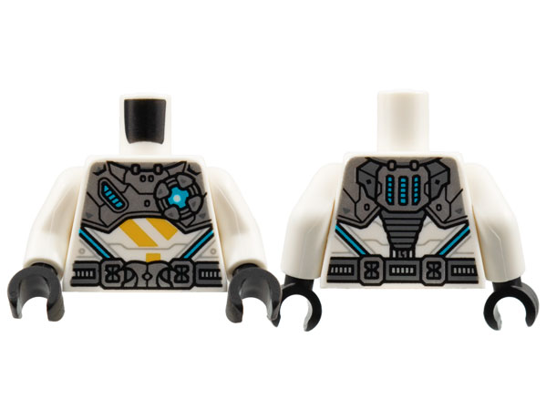 White Torso Silver Armor and Belt, Medium Azure Light, Bright Light Orange Ninjago Logogram Letter Z Pattern / White Arms / Black Hands