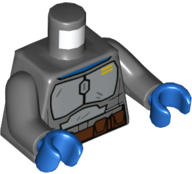 Dark Bluish Gray Torso SW Mandalorian Silver Beskar Armor Plates, Reddish Brown Belt Pattern (Bo-Katan Kryze) / Dark Bluish Gray Arms / Blue Hands