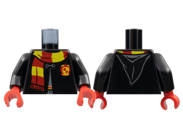 Black Torso Hogwarts Robe Clasped with Gryffindor Shield and Scarf Pattern / Black Arms / Red Hands