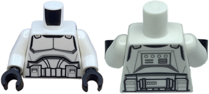 White Torso SW Armor Clone Trooper with Black Belt and Dark Bluish Gray and Light Bluish Gray Markings Pattern / White Arms / Black Hands