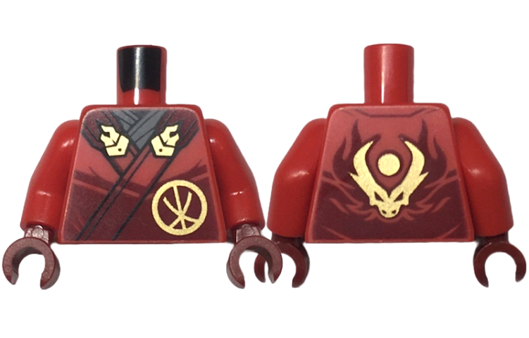 Red Torso Robe Dark Red Straps, Gold Buckles, Ninjago Logogram Letter K and Dragon Head and Orb on Back Pattern / Red Arms / Dark Red Hands