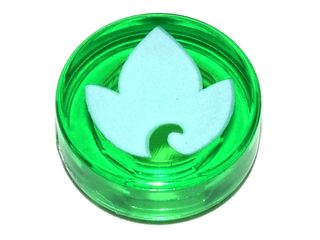 Trans-Green Tile, Round 1 x 1 with Elves Earth Power Symbol, White Leaf Pattern
