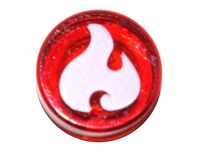 Trans-Red Tile, Round 1 x 1 with Elves Fire Power Symbol, White Flame Pattern