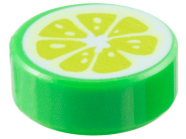 Bright Green Tile, Round 1 x 1 with Lime Fruit Slice Pattern