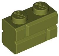 Olive Green Brick, Modified 1 x 2 with Masonry Profile