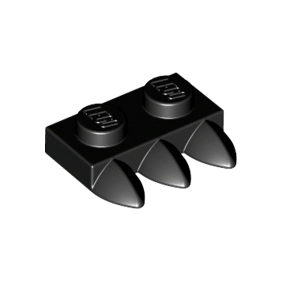 Black Plate, Modified 1 x 2 with 3 Teeth