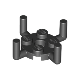 Black Plate, Round 2 x 2 with Pin Hole and 4 Bar Arms Up