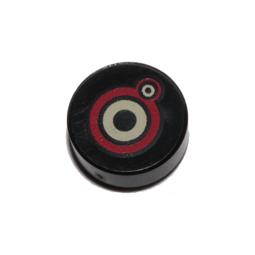 Black Tile, Round 1 x 1 with Black, Red and Tan Circles Pattern Monster Eyes
