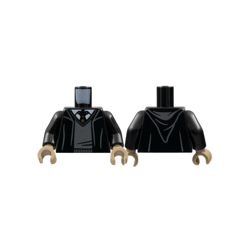 Black Torso Robe with Hood, Dark Bluish Gray Sweater, White Shirt and Hogwarts Crest Tie Pattern / Black Arms / Dark Tan Hands