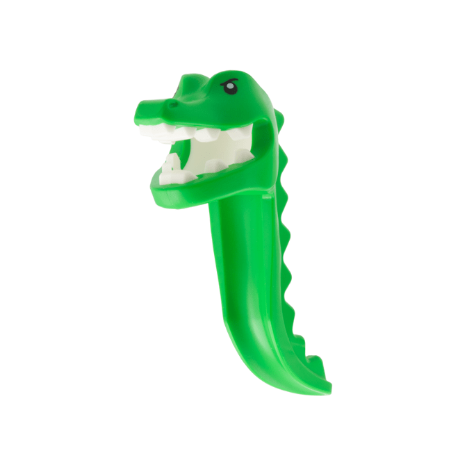Bright Green Minifigure, Headgear Head Cover, Costume Crocodile Head and Tail with Black Eyes and White Teeth Pattern