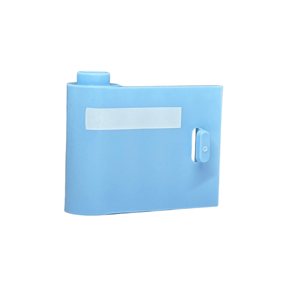 Bright Light Blue Door 1 x 3 x 2 Left - Open Between Top and Bottom Hinge with Horizontal White Stripe Pattern