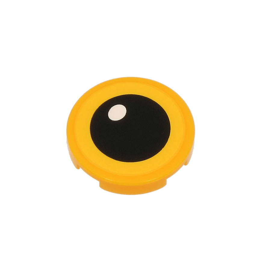 Bright Light Orange Tile, Round 2 x 2 with Bottom Stud Holder with Yellow Eye, Black Pupil and White Glint Pattern