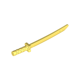 Bright Light Yellow Minifigure, Weapon Sword, Shamshir / Katana Square Guard with Capped Pommel and Holes in Crossguard and Blade