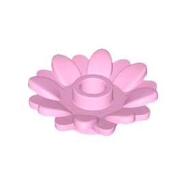Bright Pink Plant Flower 2 x 2 Round with 16 Petals Sunflower with Open Stud