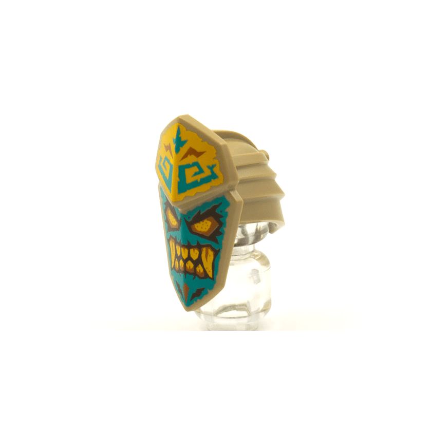 Dark Tan Minifigure, Headgear Islander Mask Dark Turquoise Face, Bright Light Orange Eyes and Teeth Pattern