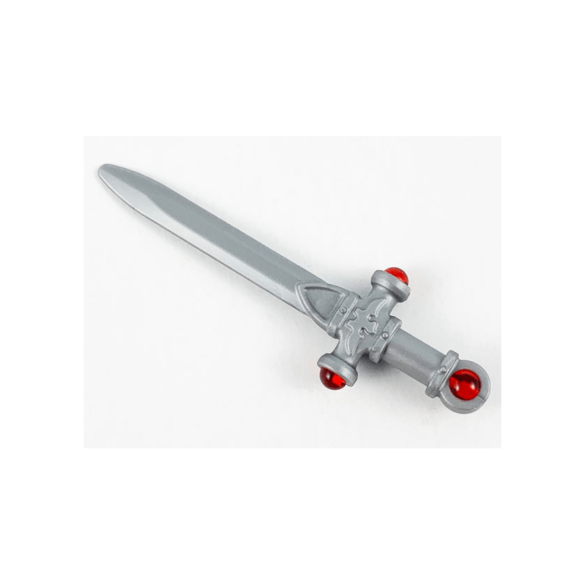 Flat Silver Minifigure, Weapon Sword, Ornate with Molded Trans-Red Jewels on Crossguard and Pommel Pattern Sword of Gryffindor