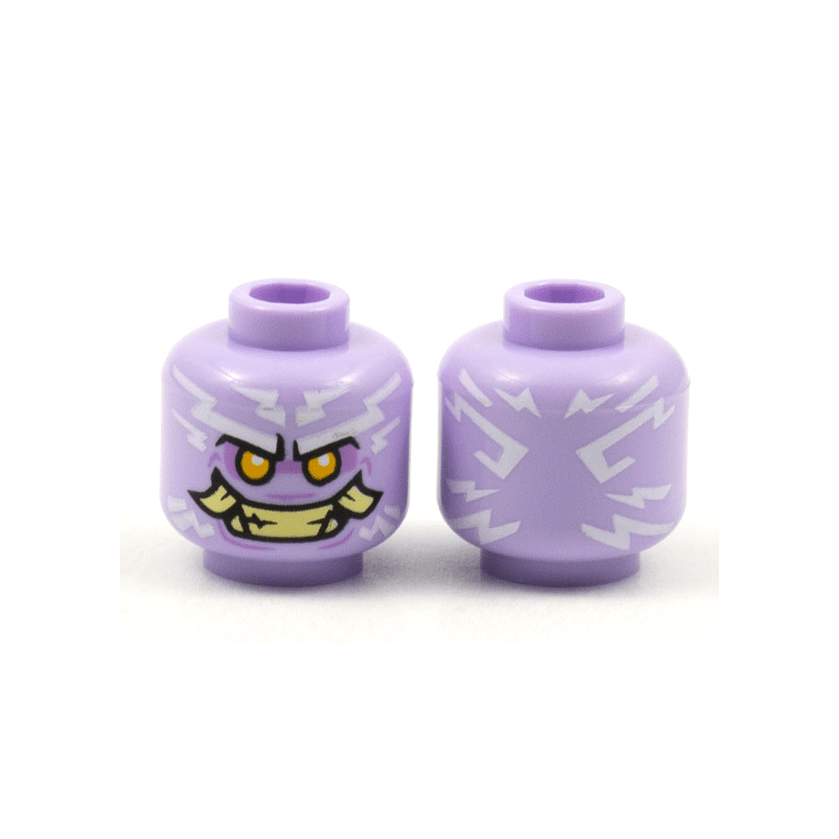 Lavender Minifigure, Head Alien Ninjago Islander with White Tattoos, Bright Light Orange Eyes, Medium Lavender Eye Shadow, Tan Teeth and Tusks Pattern