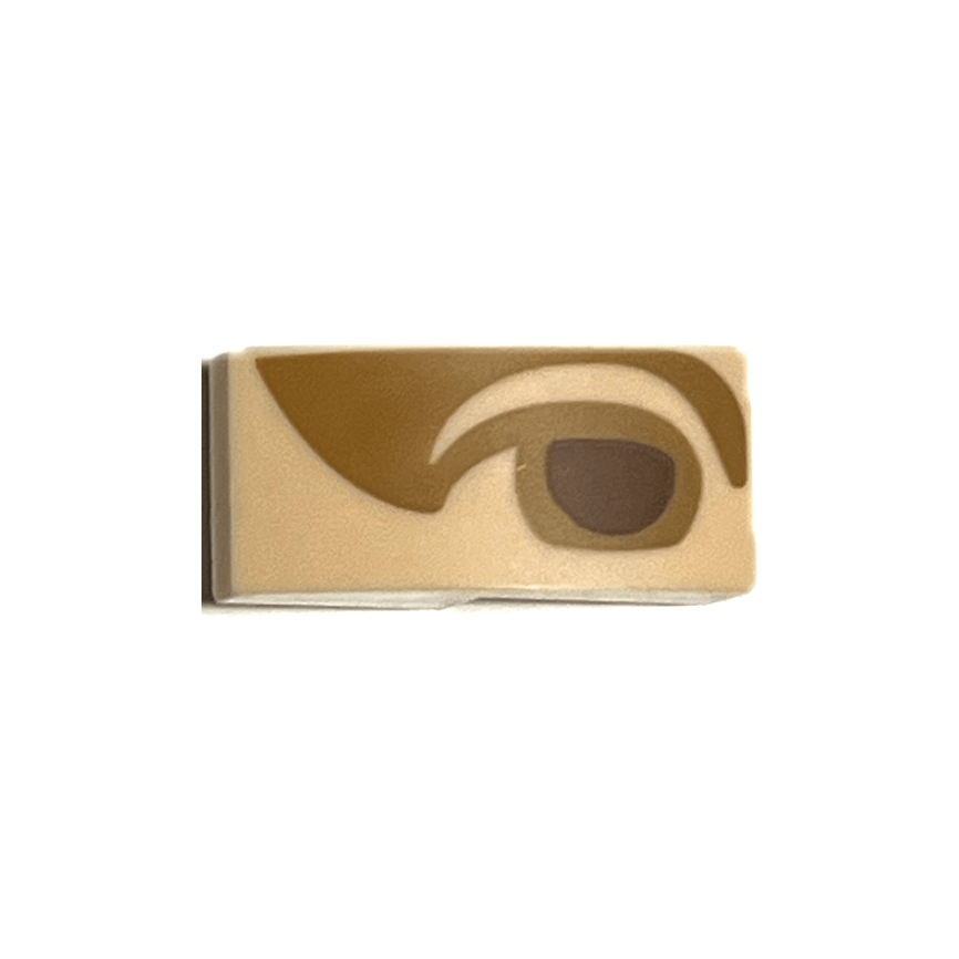 Light Nougat Slope, Curved 2 x 1 x 2/3 with Reddish Brown Right Eye with Medium Nougat Eyelid and Shadow Pattern Mona Lisa