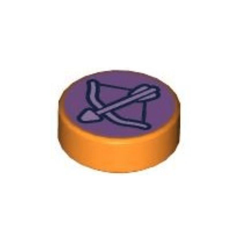 Orange Tile, Round 1 x 1 with Lavender Bow and Arrow on Medium Lavender Background Pattern