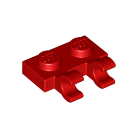 Red Plate, Modified 1 x 2 with 2 Open O Clips Horizontal Grip