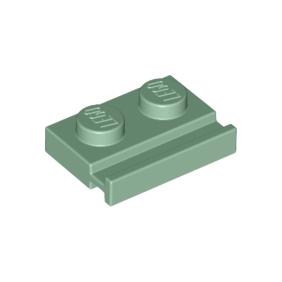 Sand Green Plate, Modified 1 x 2 with Door Rail