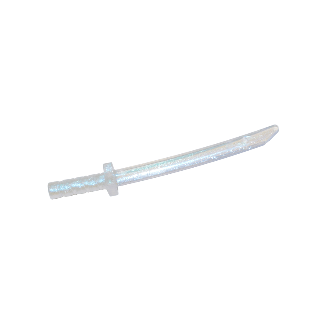 Satin Trans-Clear Minifigure, Weapon Sword, Shamshir / Katana Square Guard with Capped Pommel and Holes in Crossguard and Blade